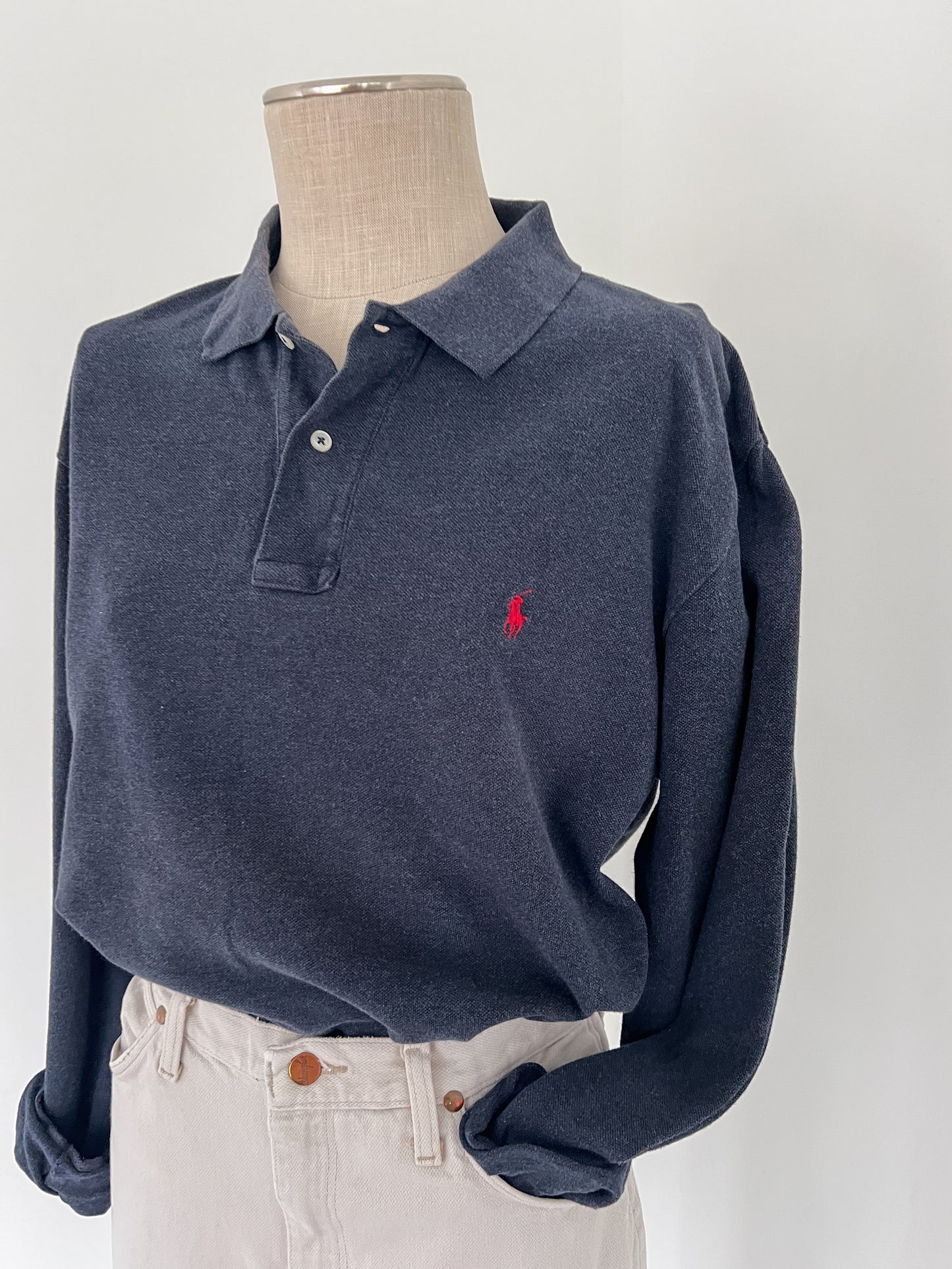 Polo by Ralph Lauren Heather Navy Long Sleeve Polo