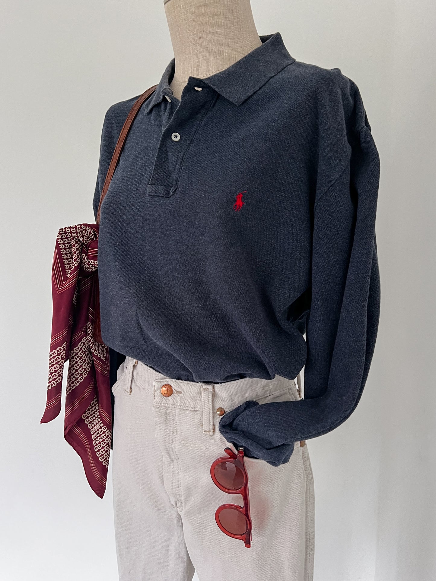 Polo by Ralph Lauren Heather Navy Long Sleeve Polo