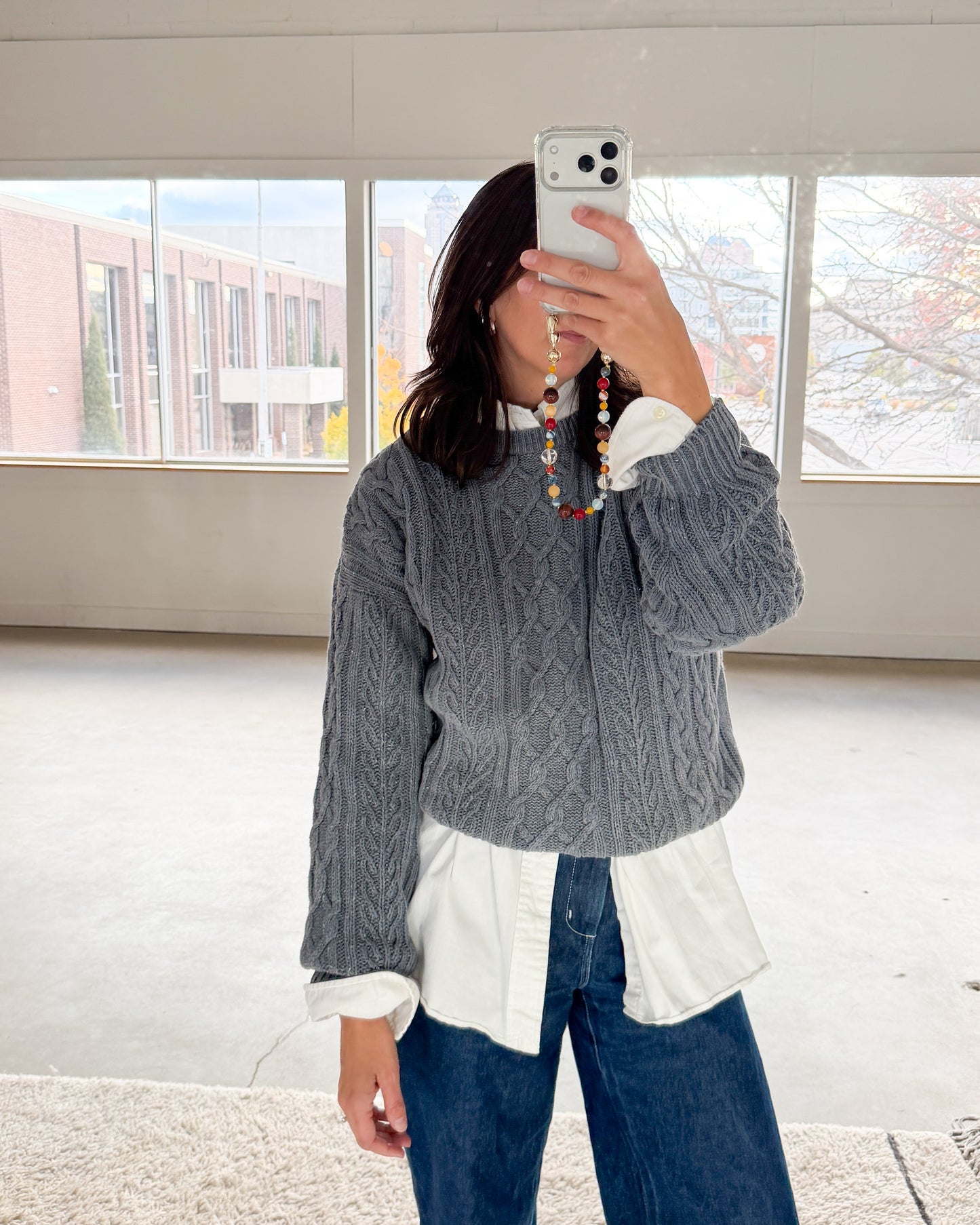 Structure Steel Blue Cable Knit Sweater