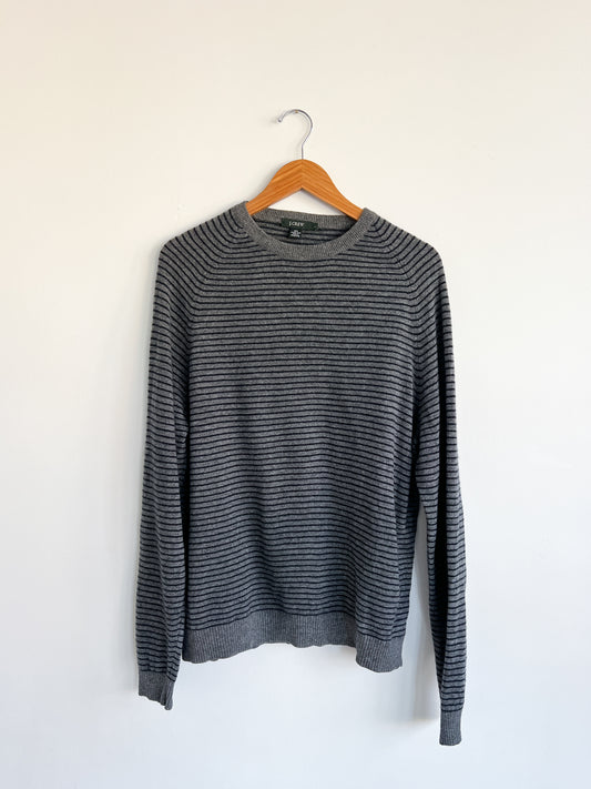 J. Crew Lightweight Wool Crew Neck Sweater - Gray with Navy Stripe