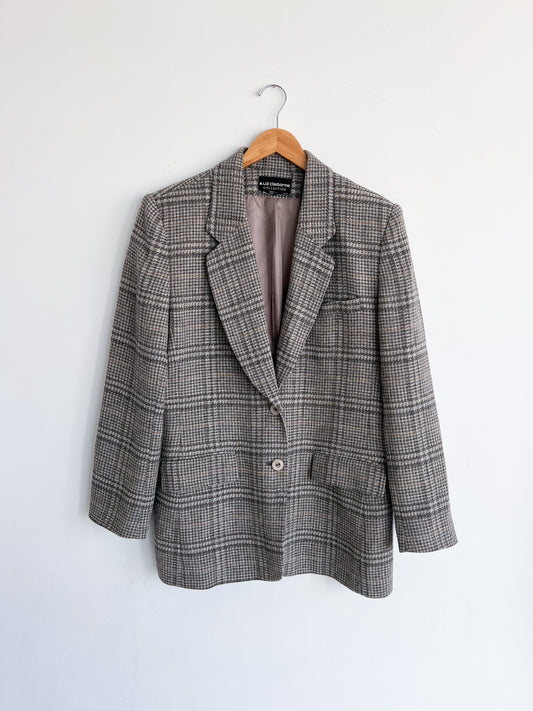 Liz Claiborne Collection Vintage Wool Blend Blazer - Gray Textured Plaid