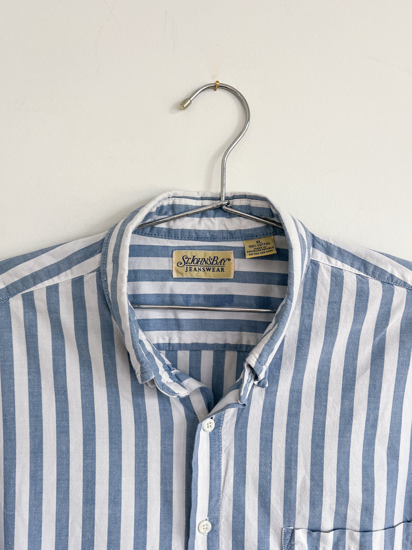 St John's Bay Blue & White Stripe Short Sleeve Button Down