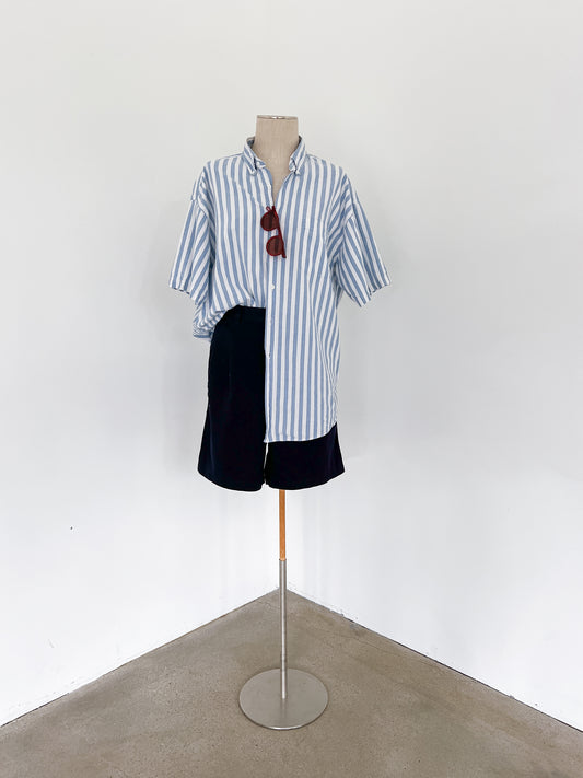 St John's Bay Blue & White Stripe Short Sleeve Button Down