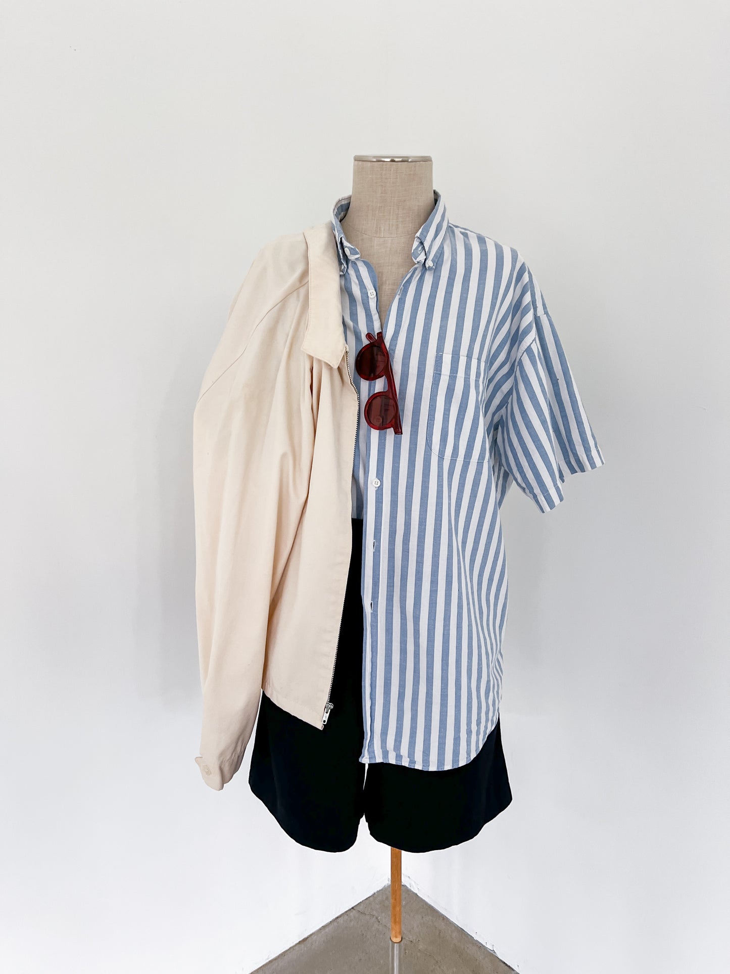 St John's Bay Blue & White Stripe Short Sleeve Button Down