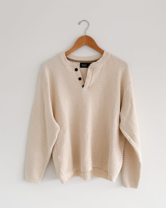 Haggar Cream Cotton Henley Sweater