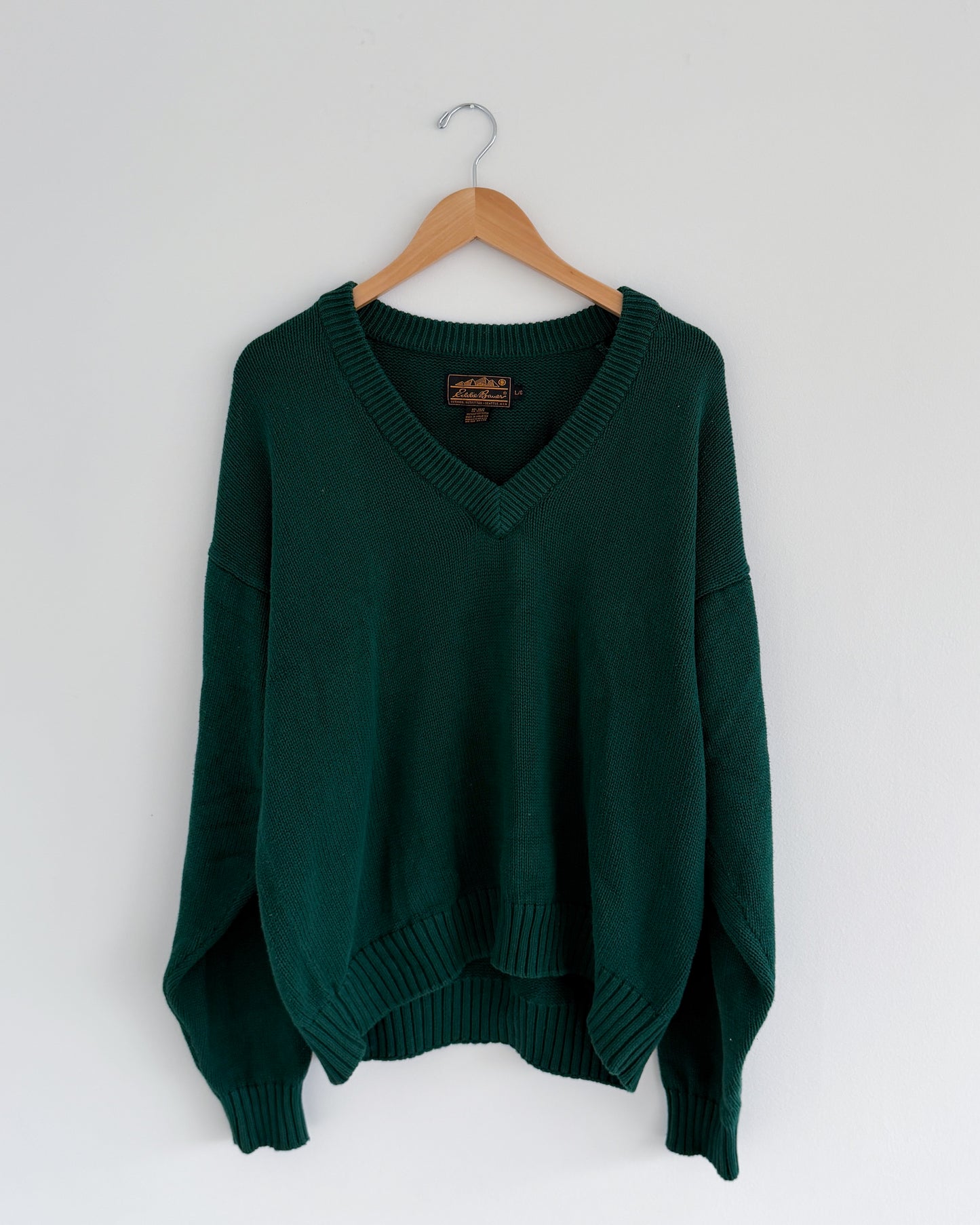 Eddie Bauer Green Cotton V-Neck Sweater