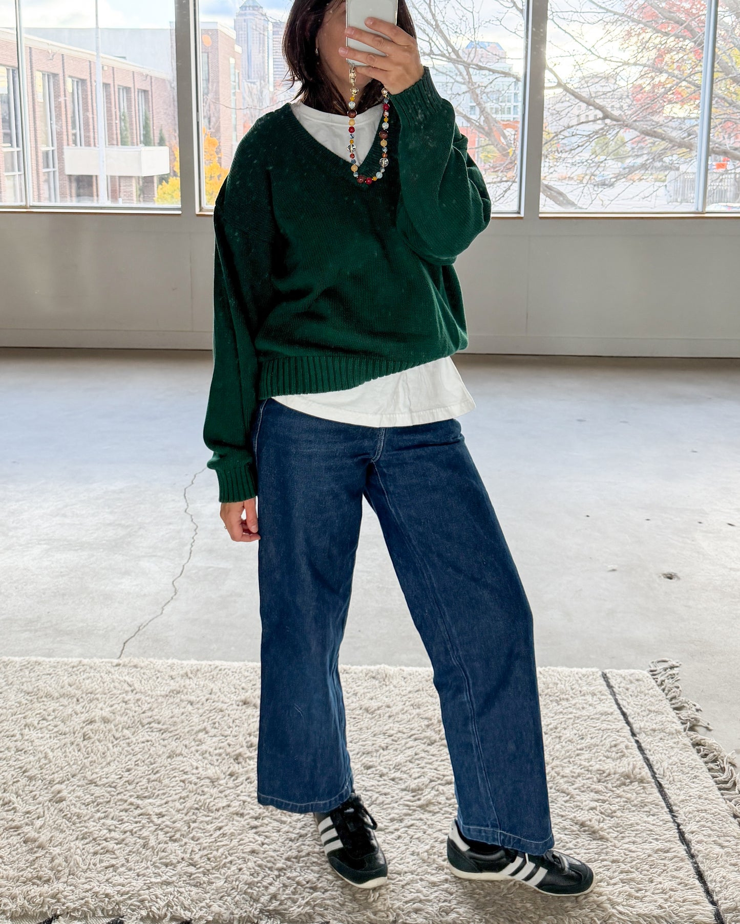 Eddie Bauer Green Cotton V-Neck Sweater