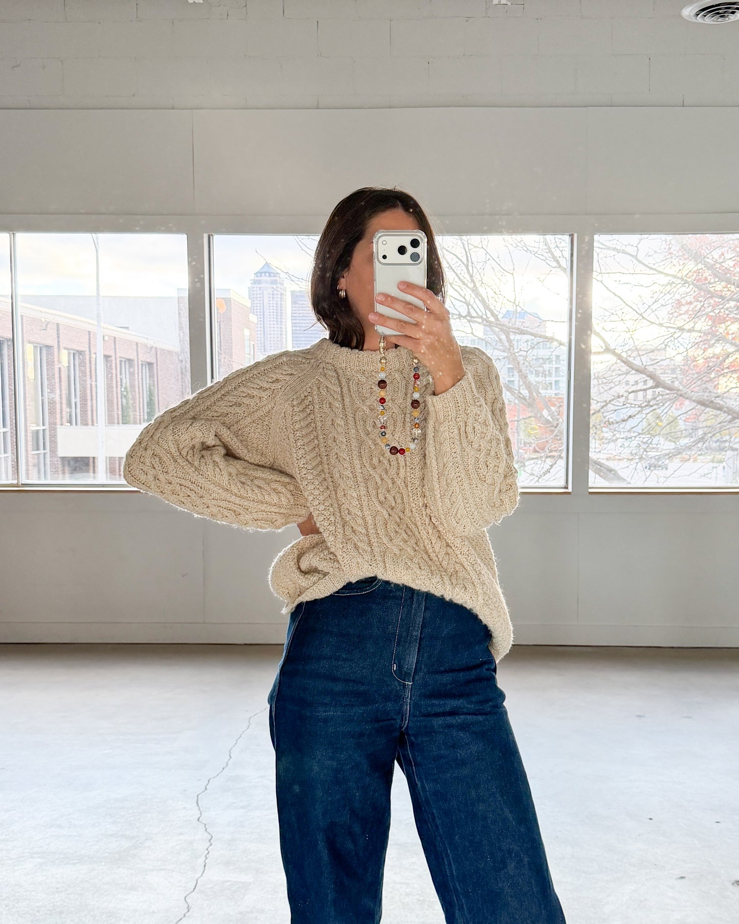 Cream Hand Knit Cable Knit Sweater